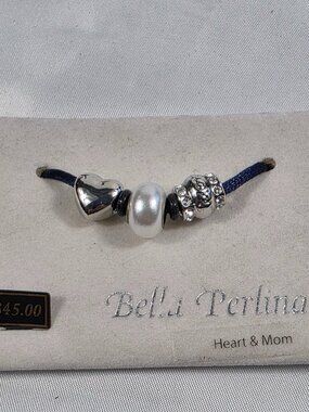 Bella Perlina Charms Heart & Mom Collection Silver Heart & Mom Bead & Faux Pearl